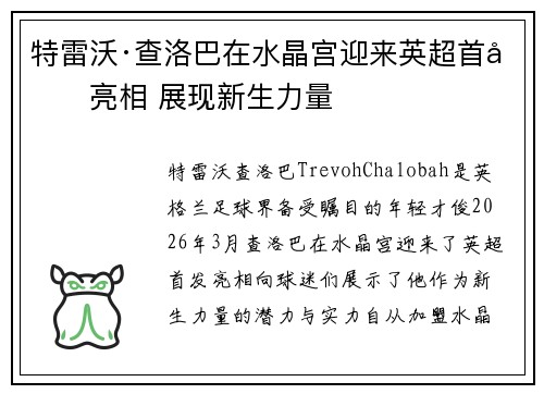 特雷沃·查洛巴在水晶宫迎来英超首发亮相 展现新生力量 特雷沃·查洛巴在水晶宫迎来英超首发亮相 展现新生力量